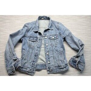 Vtge J.Crew Denim Jacket Womens Light Wash Y2K 90s Trucker Denim Grunge Distress